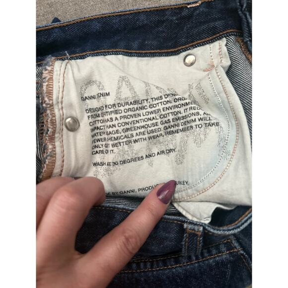 new GANNI high rise 100% organic denim non stretch Betzy jeans Dark Blue Stone - Picture 12 of 13